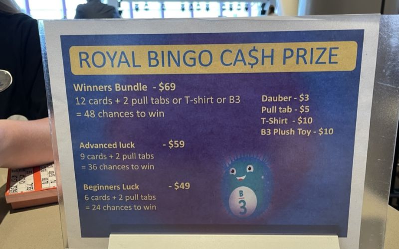 Bingo cash prize card