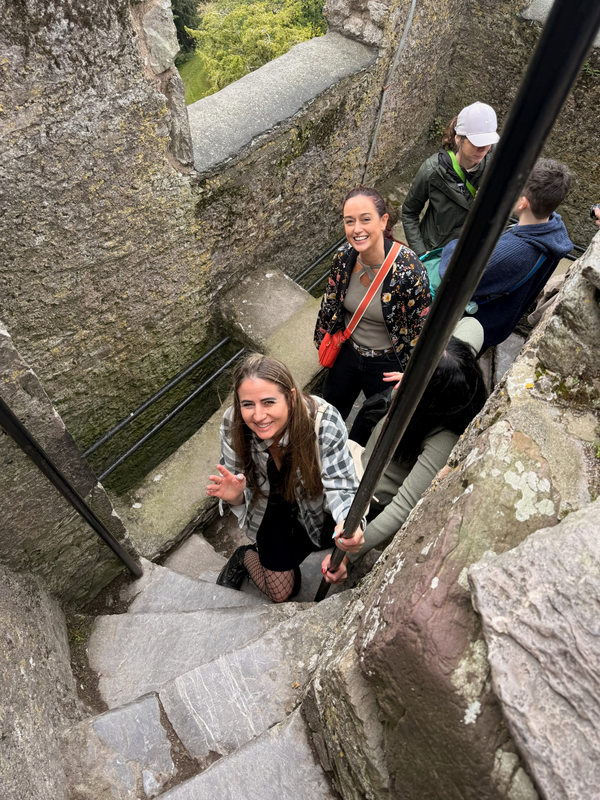 Climbing the steps to the top of Blarney Castle