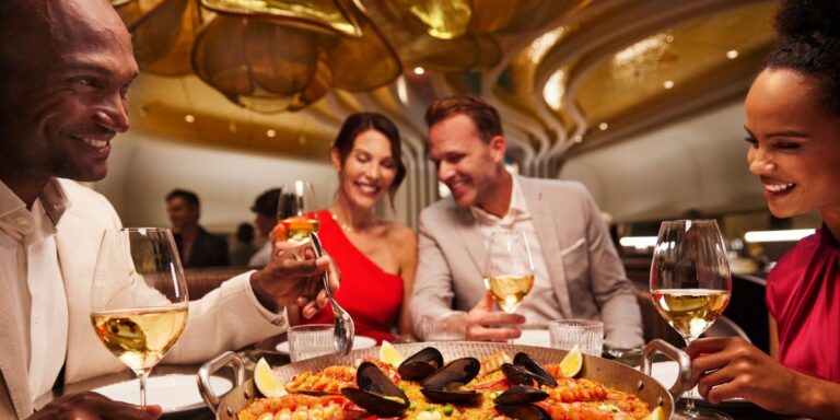 2 couple having a fun time at a elegant-looking dinner double date