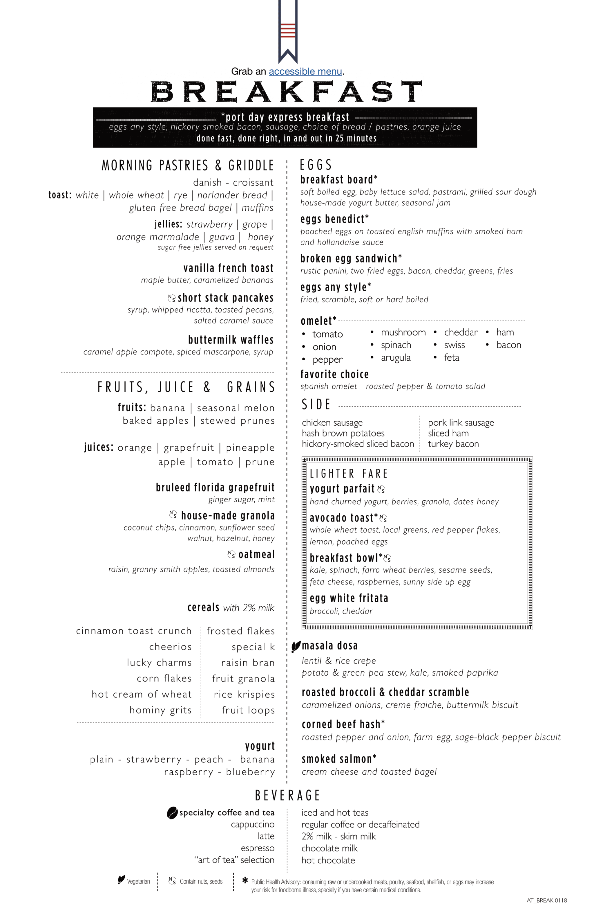 Carnival main dining room breakfast menu