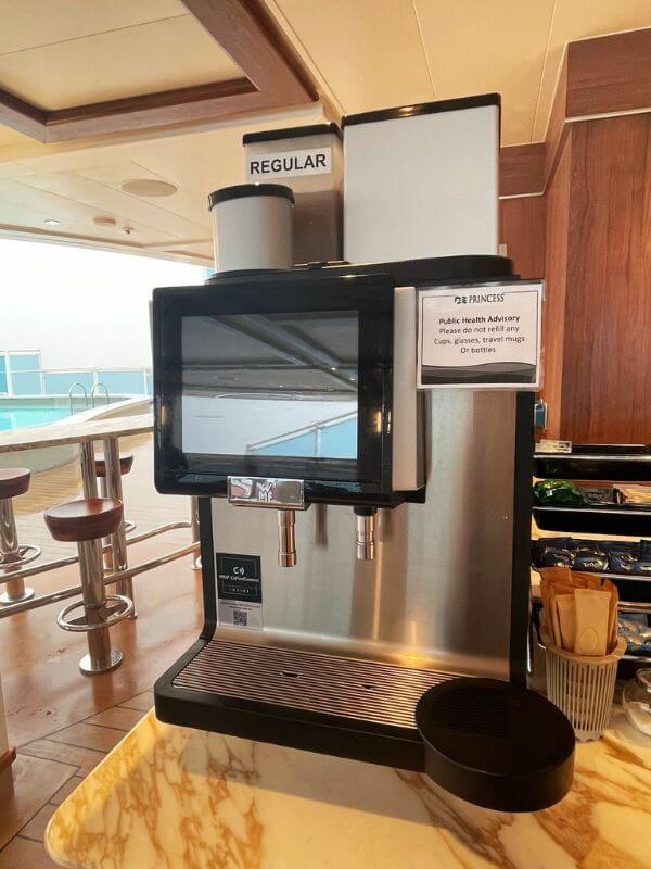 Free brewed coffee on Princess cruise ship