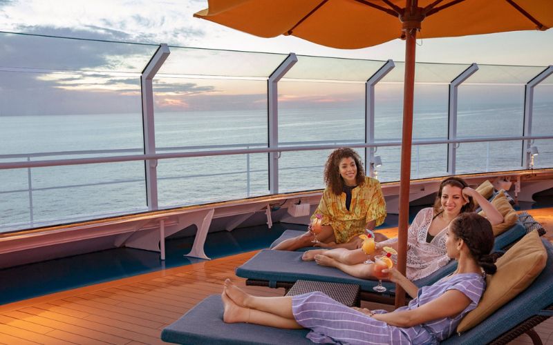 group of women on the cruise ship deck