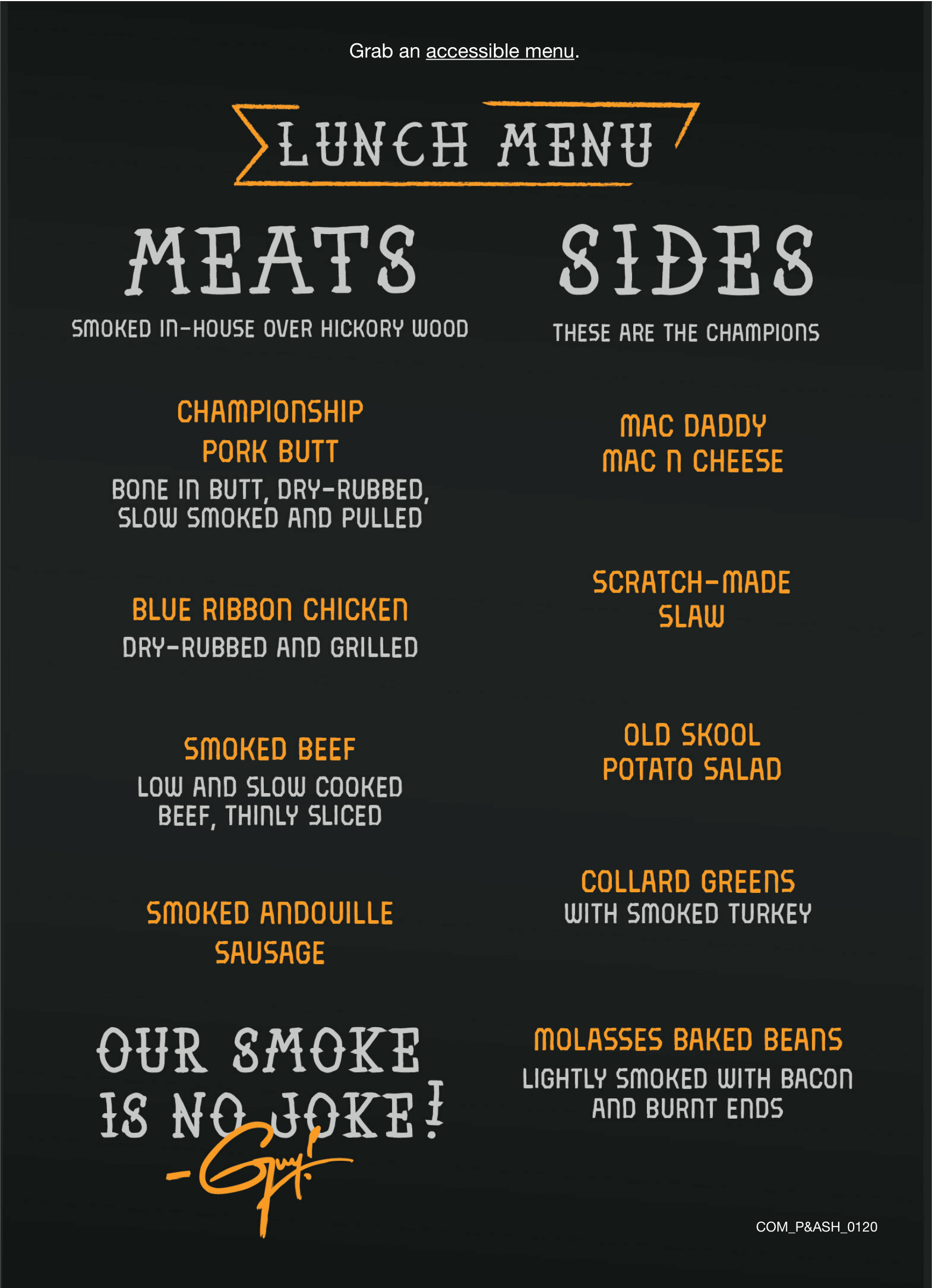 Carnival Guy’s Pig & Anchor Bar-B-Que Smokehouse lunch menu