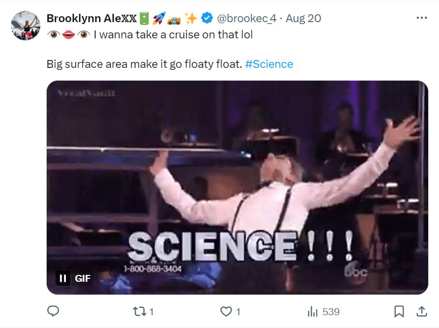 "Big surface area make it go floaty float. #Science"