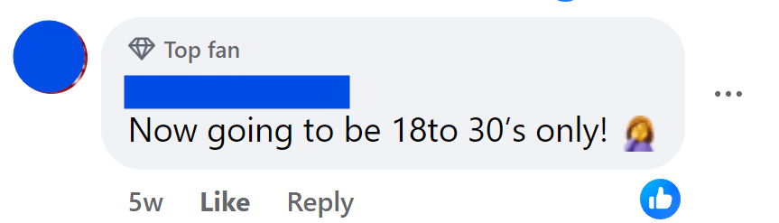 Now going to be 18to 30’s only!