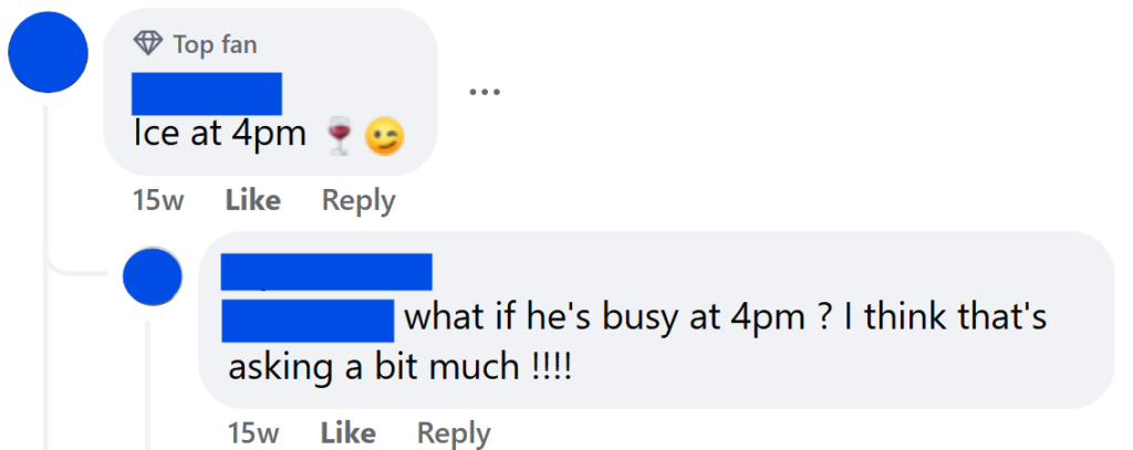 Ice at 4pm what if he's busy at 4pm ? I think that's asking a bit much !!!!