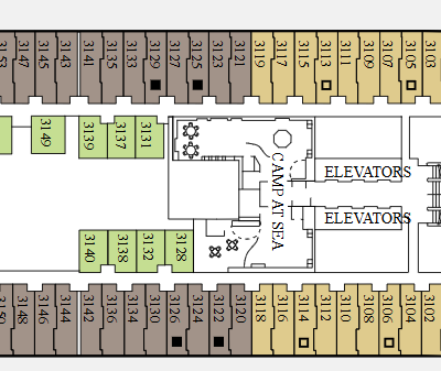 Celebrity Xcel deck plans showing part of Deck 3 near the Camp at Sea kids club