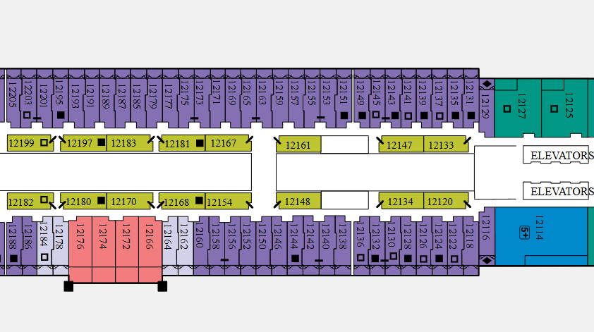 Celebrity Xcel deck plans showing part of Deck 12 under the pool area