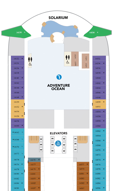 Utopia of the Seas Deck Plans showing Deck 14 Forward