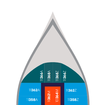 Deck plans for Virgin Voyages showing triangular cabins