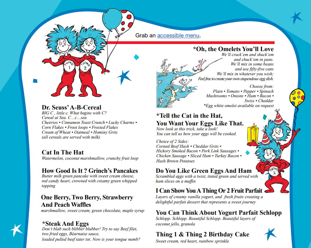 Carnival Thing 1 & Thing 2 Birthday Breakfast Menu