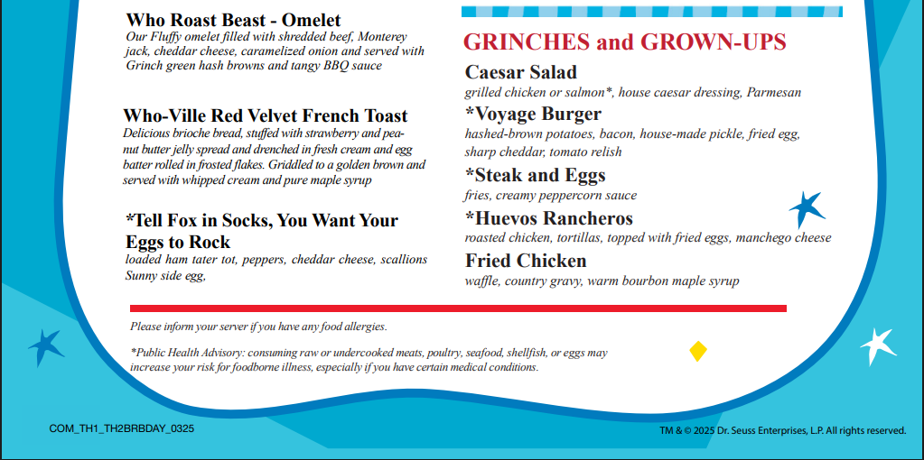 Carnival Thing 1 & Thing 2 Birthday Breakfast Menu