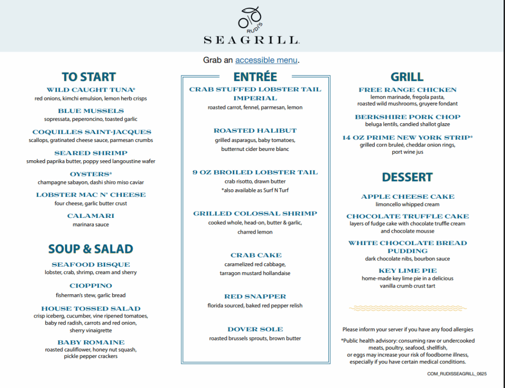 Rudi's Sea Grill Menu