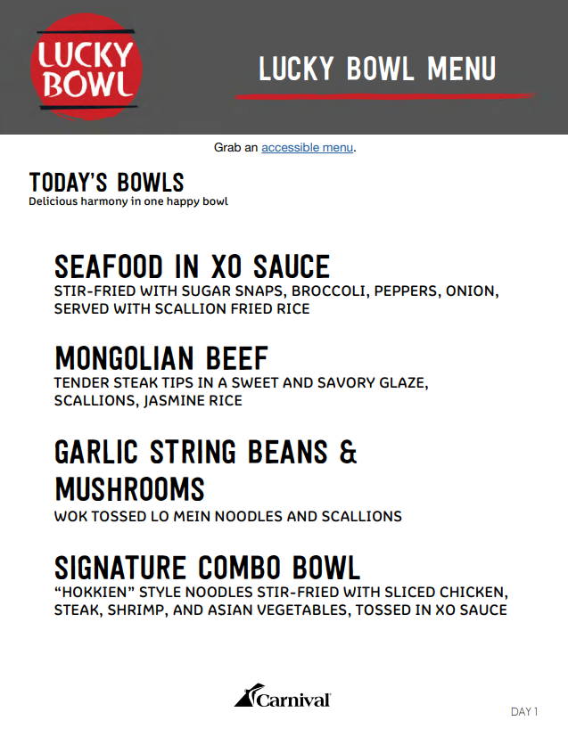 Lucky Bowl Menu