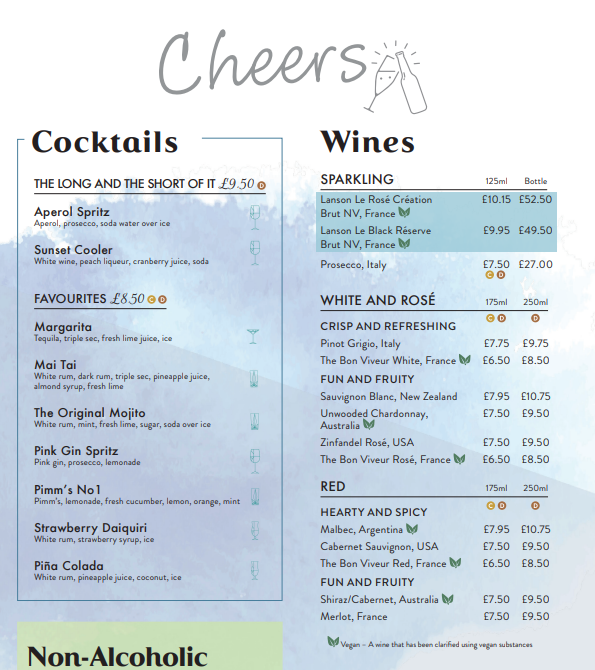 P&O Cruises Drinks Menu