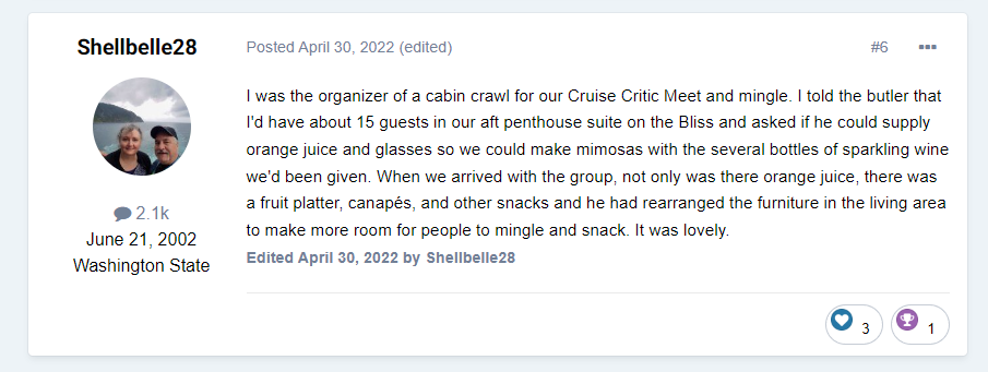 When we arrived with the group, not only was there orange juice, there was a fruit platter, canapés, and other snacks and he had rearranged the furniture in the living area to make more room for people to mingle and snack