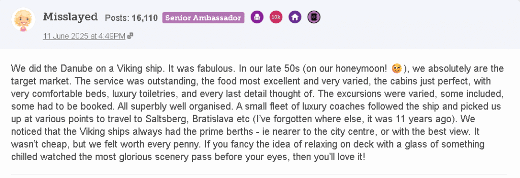 Quote from River cruisers in their 50's