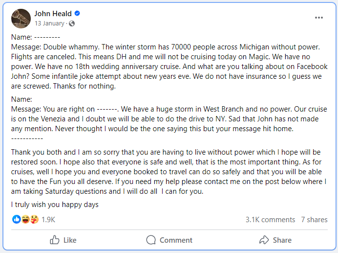 Screenshot from John Heald's facebook page.