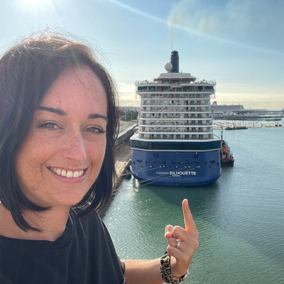 Jenni Fielding with the Celebrity Silhouette luxury cruise ship
