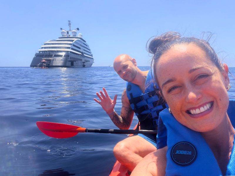 husband and I kayaking from the ship