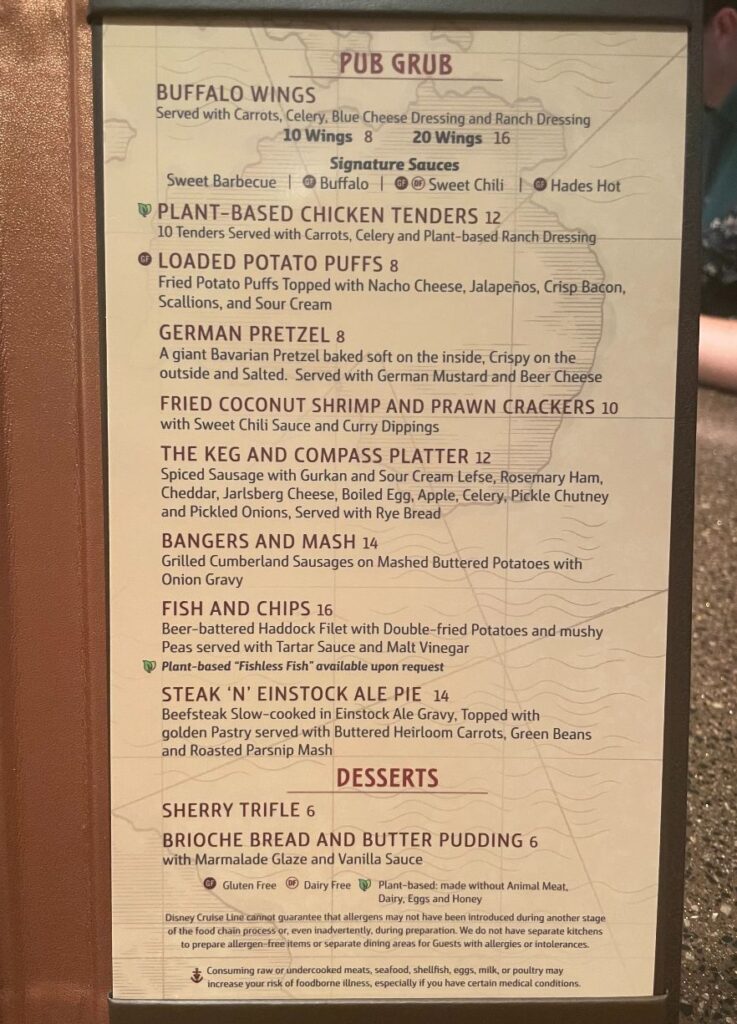 Keg & Compass Menu Disney Wish