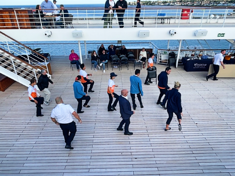 Windstar officers line dancing