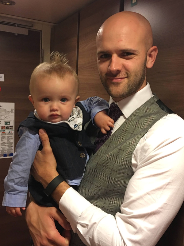 husband and baby with waistcoat