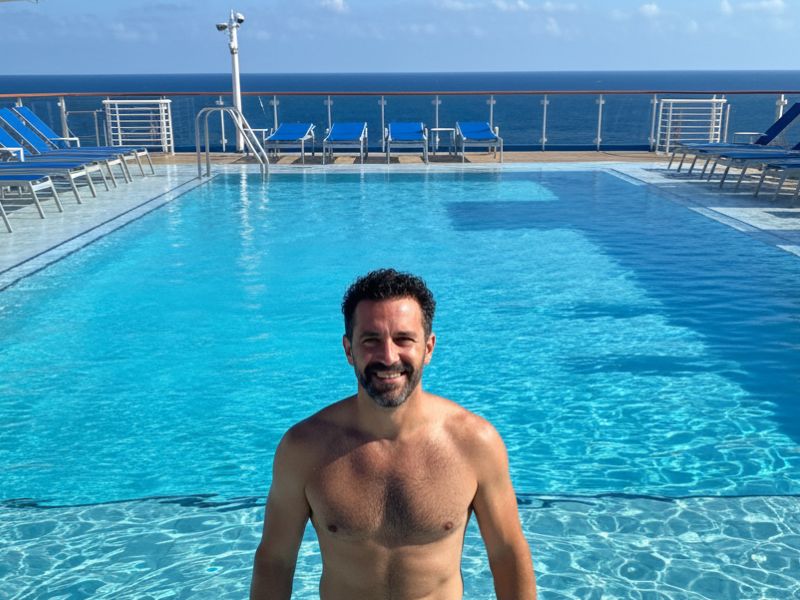 man in cruise ship pool