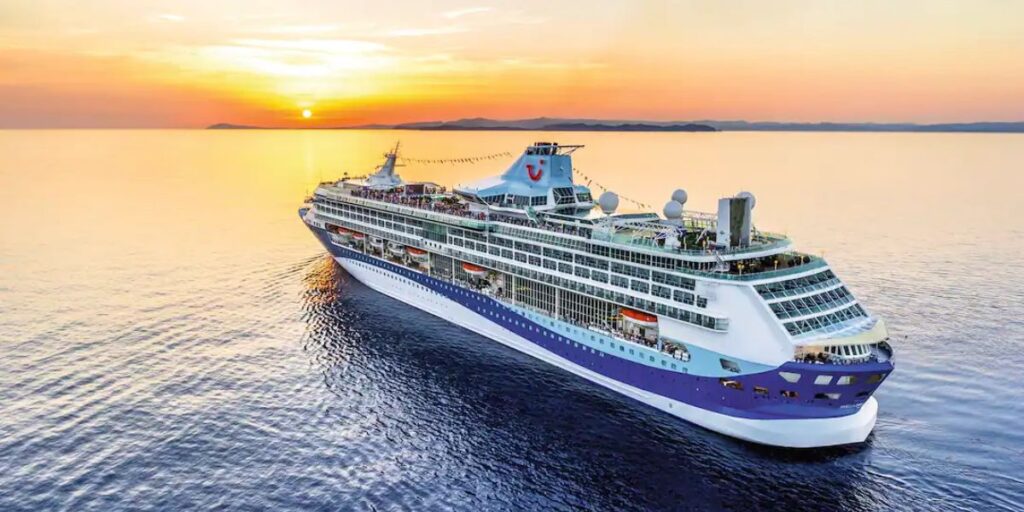 Marella Discovery cruising through the sunset
