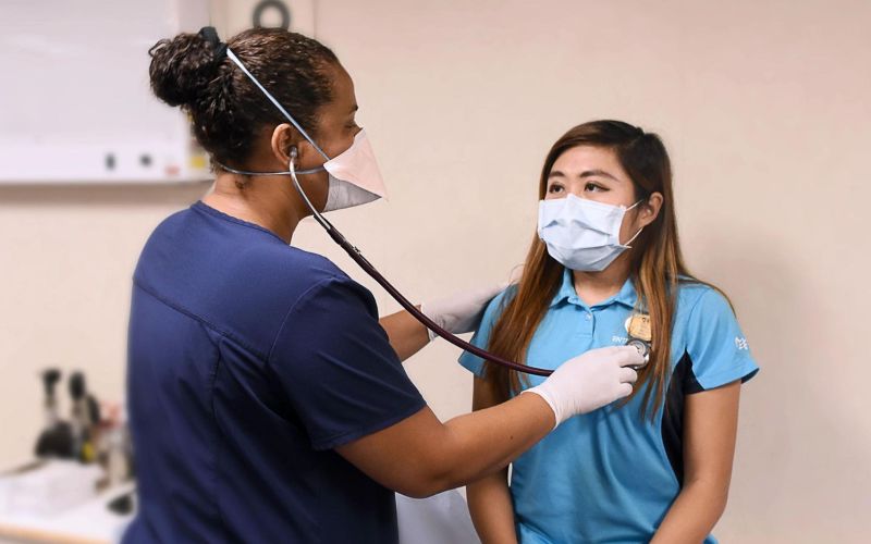 medical check-up with doctor on cruise ship