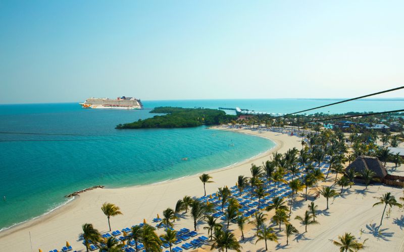 Aerial view of Harvest Caye private island