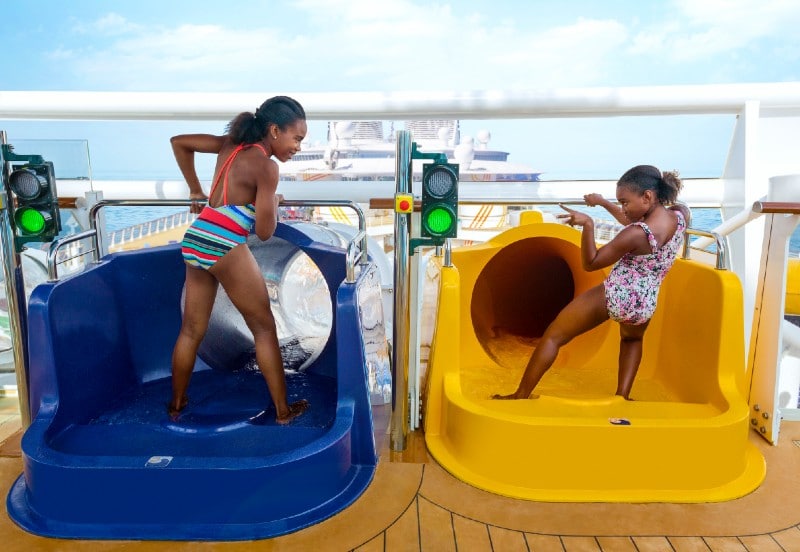 Kids getting ready to slide down
