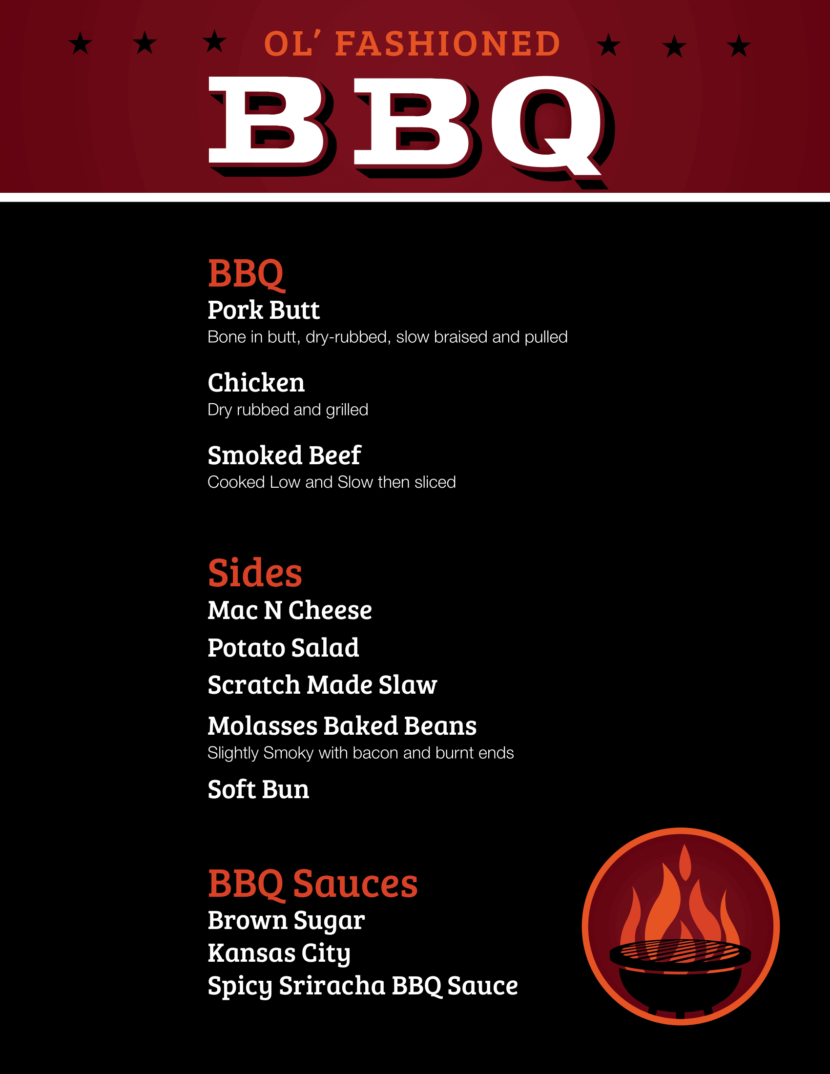 Carnival Ol' Fashioned BBQ lunch menu