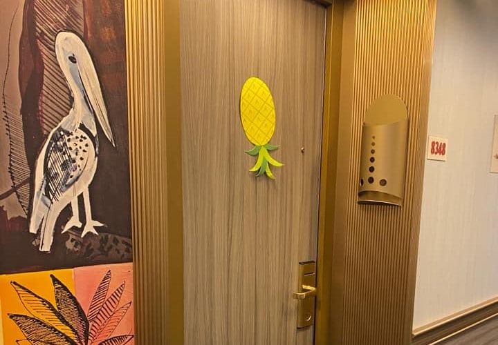 upside down pineapple on a cruise ship door