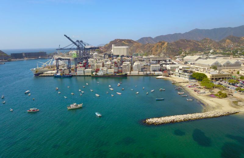 port of santa marta several containers blue sea and ships