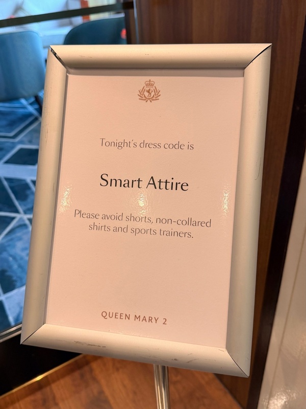 Cunard dress code sign