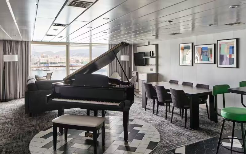 A piano inside the Royal Suite on Marella Discovery