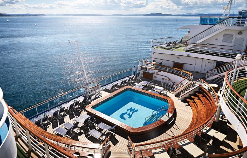 Ruby Princess staterooms adjacent to the terrace pool