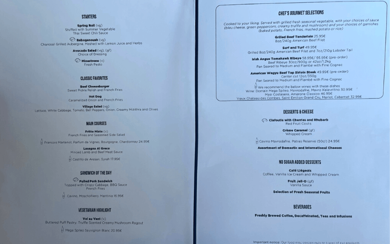 Celestyal Olympia's Menu