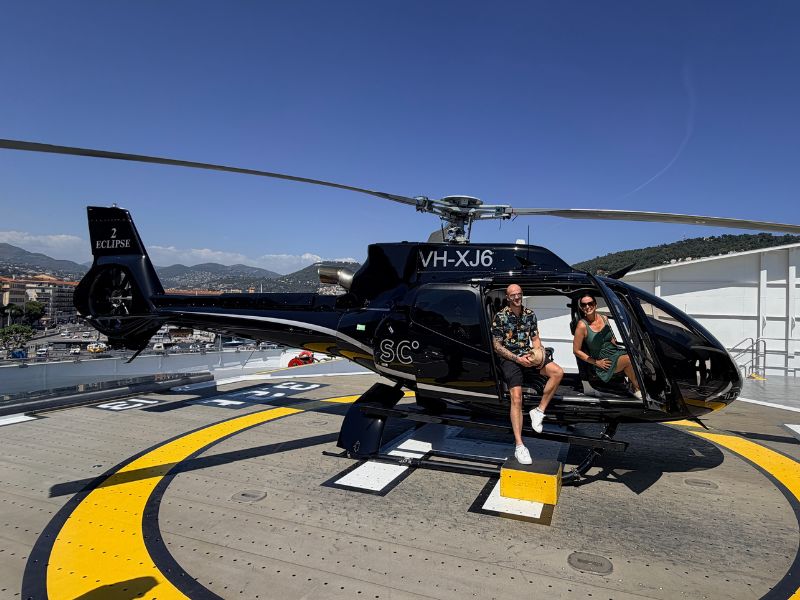 me and husband sitting in Scenic Eclipse helicopter