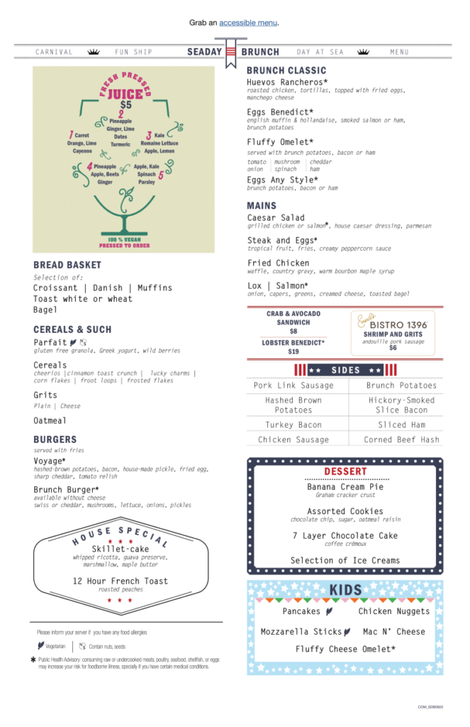 Seaday brunch menu