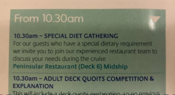 P&O Cruises special diets gathering