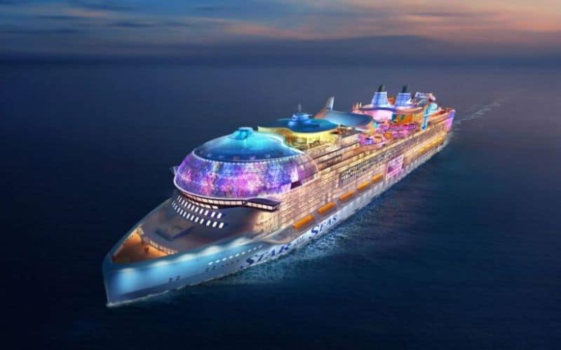 A stunning view of the "Star of the Seas" cruise ship, a true star of the seas, as it cruises on the water.