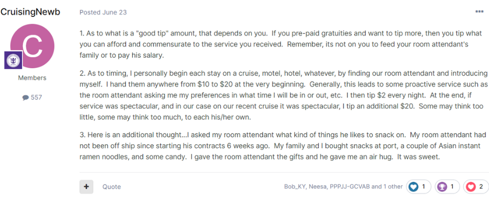 Room steward tip