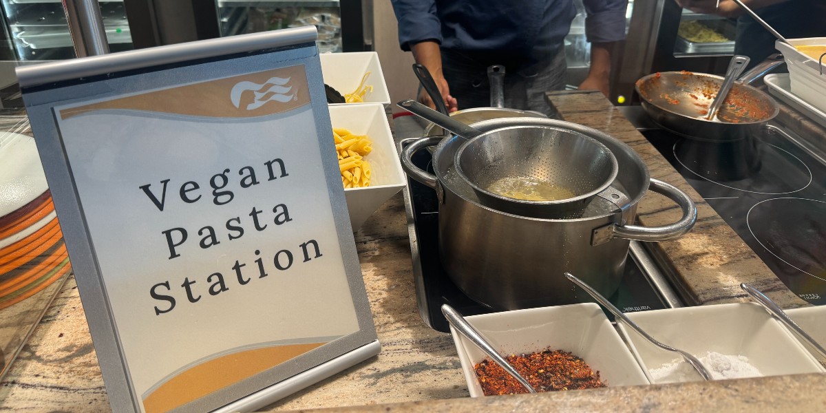 vegan pasta station on a cruise