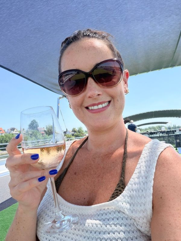 me drinking wine on a river cruise