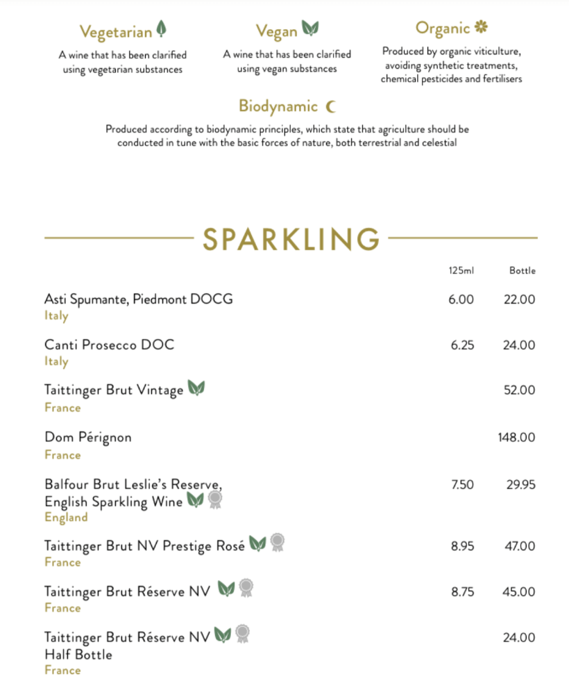 P&O Cruises wine list