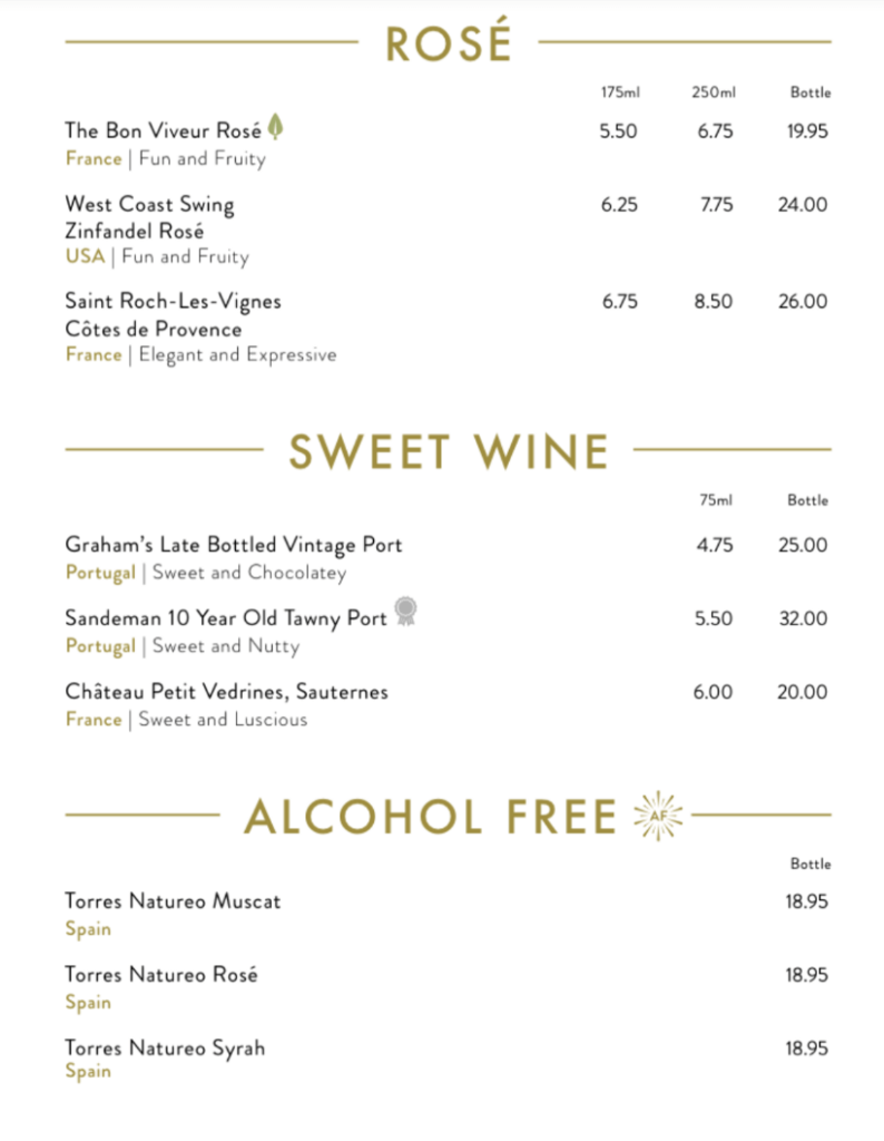 P&O Cruises wine list