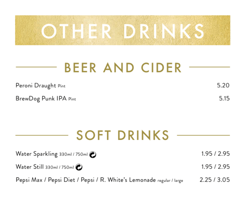 P&O Cruises wine list